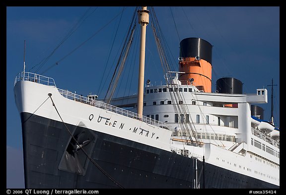 Queen Mary ocean liner. Long Beach, Los Angeles, California, USA (color)
