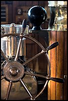 Boat stirring wheel, Queen Mary. Long Beach, Los Angeles, California, USA (color)