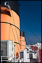 Smokestacks and air vents, Queen Mary. Long Beach, Los Angeles, California, USA