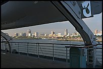 Skyline of Long Beach, seen from the deck of the Queen Mary. Long Beach, Los Angeles, California, USA