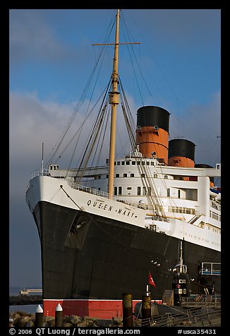 Queen Mary and Russian Submarine. Long Beach, Los Angeles, California, USA (color)