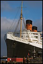 Queen Mary and Russian Submarine. Long Beach, Los Angeles, California, USA (color)