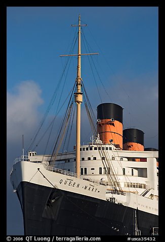 Queen Mary cruise ship. Long Beach, Los Angeles, California, USA (color)