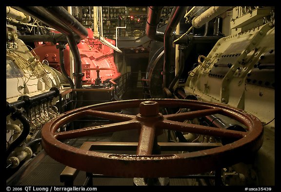 Engine room of the Queen Mary. Long Beach, Los Angeles, California, USA (color)