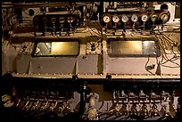 Machinery in the engine room of the Queen Mary. Long Beach, Los Angeles, California, USA (color)