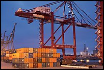 Countainers and cranes, Port of Los Angeles, dusk. Long Beach, Los Angeles, California, USA ( color)