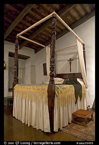 Bedroom in the Avila Adobe, Los Angeles  oldest building (1818). Los Angeles, California, USA (color)
