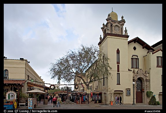 Church and Olvera Street, El Pueblo historic district. Los Angeles, California, USA (color)