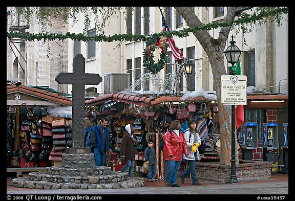 Stalls on Olvera Street, El Pueblo historic district. Los Angeles, California, USA