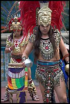 Aztec dancers performing, El Pueblo historic district. Los Angeles, California, USA ( color)