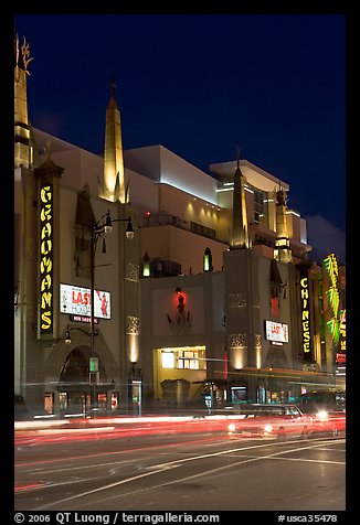 Grauman Chinese Theater at night. Hollywood, Los Angeles, California, USA (color)