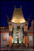 Main gate of Grauman Chinese Theatre at night. Hollywood, Los Angeles, California, USA (color)