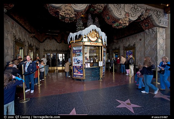 Walk of fame and entrance of El Capitan Theater. Hollywood, Los Angeles, California, USA (color)
