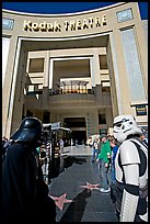 People dressed as Star Wars characters in front of the Kodak Theater, home of the Academy Awards. Hollywood, Los Angeles, California, USA (color)