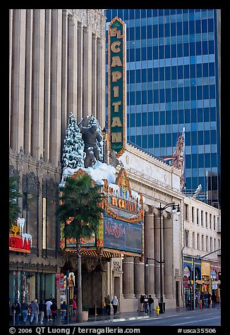 Facade of the El Capitan theater in Spanish colonial style. Hollywood, Los Angeles, California, USA (color)