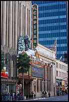 Facade of the El Capitan theater in Spanish colonial style. Hollywood, Los Angeles, California, USA (color)