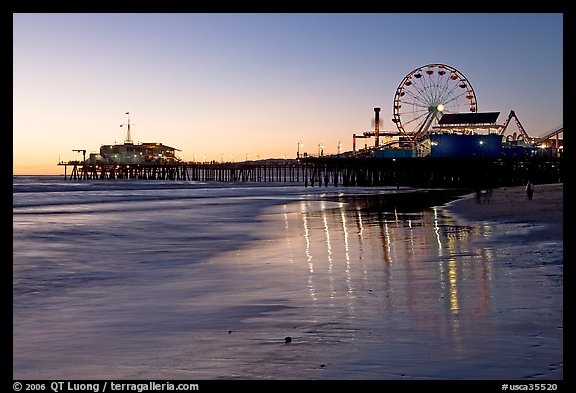 Pier and Ferris Wheel at sunset. Santa Monica, Los Angeles, California, USA (color)