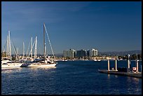 Yachts, marina, and hills, early morning. Marina Del Rey, Los Angeles, California, USA