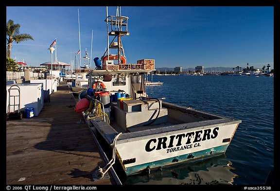 Fishing boat and deck. Marina Del Rey, Los Angeles, California, USA (color)