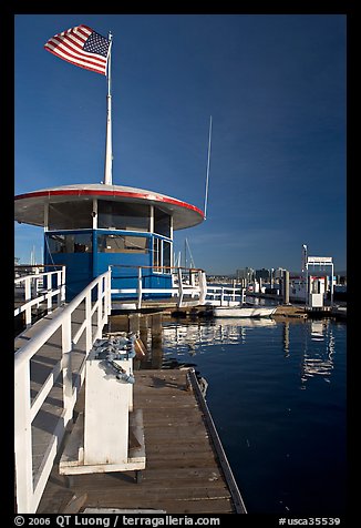 Harbor tower with flag. Marina Del Rey, Los Angeles, California, USA