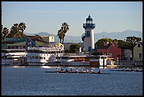 Rowers and fishing village, morning. Marina Del Rey, Los Angeles, California, USA