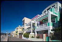 Row of colorful houses and beach promenade. Santa Monica, Los Angeles, California, USA