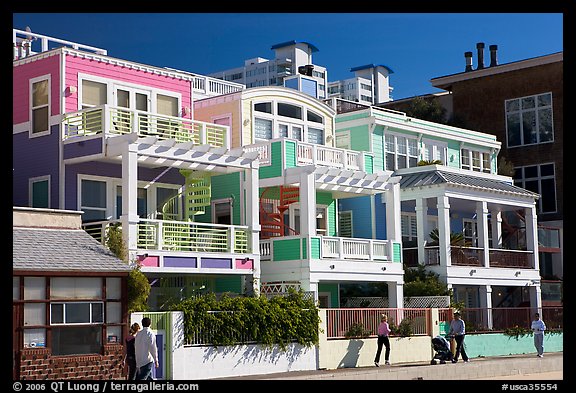 Row of colorful beach houses. Santa Monica, Los Angeles, California, USA (color)