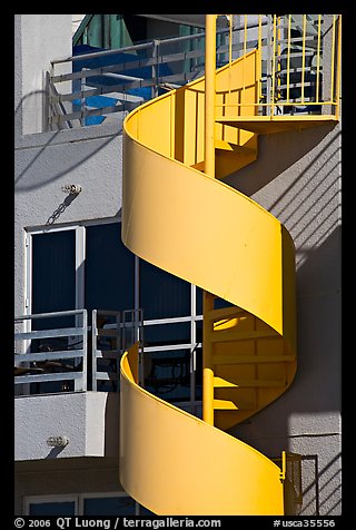 Detail of outdoor spiral staircase. Santa Monica, Los Angeles, California, USA (color)