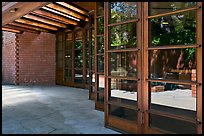 Windows outside the Library, Hanna House, designed by Frank Lloyd Wright. Stanford University, California, USA (color)