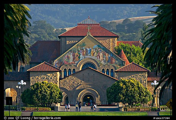 Memorial Church and main Quad, late afternoon. Stanford University, California, USA