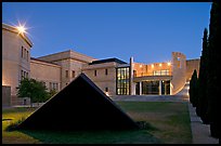 Pyramid in courtylard of the Cantor Art Museum at night. Stanford University, California, USA