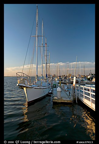 Yacht in Port of Redwood, late afternoon. Redwood City,  California, USA (color)