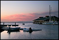 Marina, with small boat comming back to port at sunset. Redwood City,  California, USA