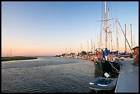 Yachts and Bair Island wetlands, sunset. Redwood City,  California, USA