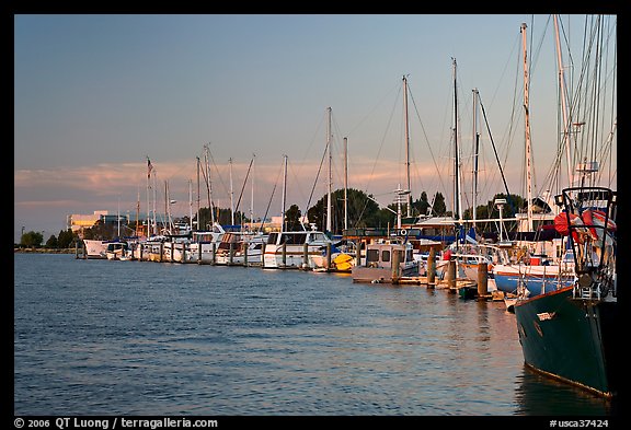 Yachts near Bair Islands, sunset. Redwood City,  California, USA (color)