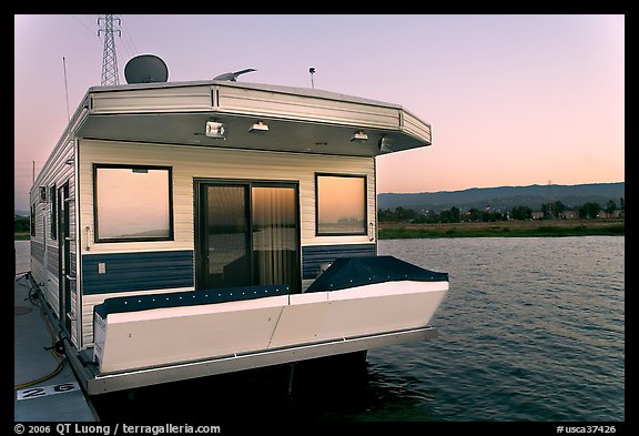 Houseboat, sunset. Redwood City,  California, USA