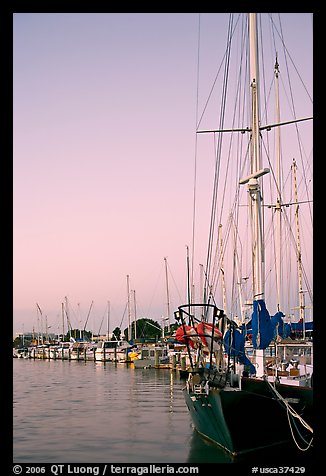 Yachts, sunset. Redwood City,  California, USA