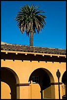 Palm tree and arches, historical train depot. Burlingame,  California, USA