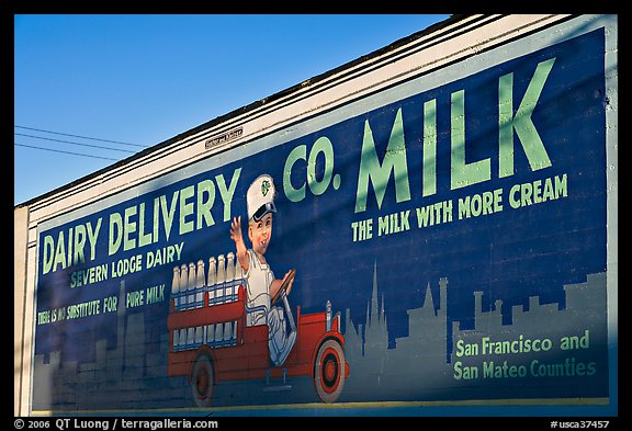 Vintage advertising mural, one of the first of its kind. Burlingame,  California, USA (color)