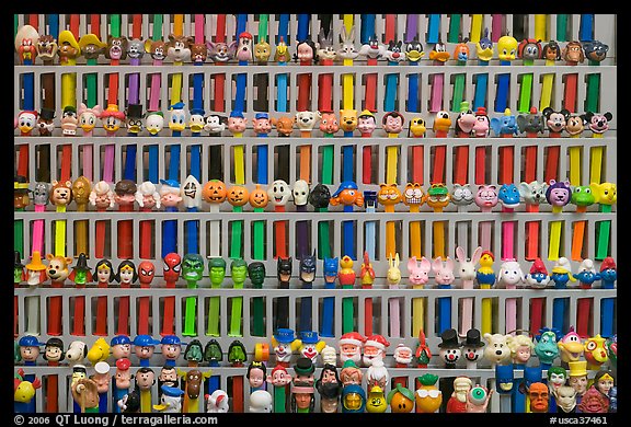 Set of Pez dispensers, Museum of Pez memorabilia. Burlingame,  California, USA (color)