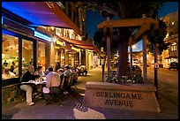 Burlingame Avenue at night. Burlingame,  California, USA ( color)