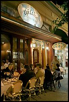 Italian restaurant with diners by night. Burlingame,  California, USA