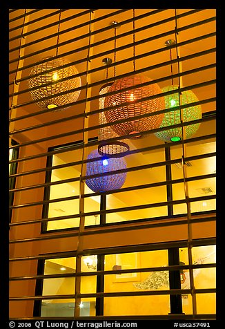 Lanterns in restaurant lobby. Burlingame,  California, USA (color)