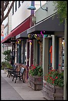 Storefront and public benches on Main Street. Half Moon Bay, California, USA (color)