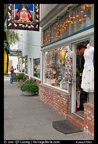 Giftshop decorated with pumpkins. Half Moon Bay, California, USA (color)