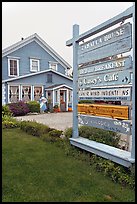 Zabella House and signs. Half Moon Bay, California, USA (color)