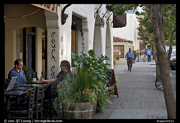 Cafe and sidewalk. Palo Alto,  California, USA (color)
