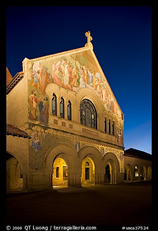 Memorial Church illuminated. Stanford University, California, USA