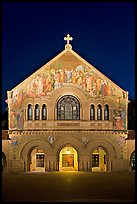 Memorial Church facade at night. Stanford University, California, USA (color)