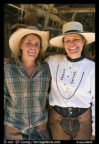 Horsewomen, Parchers Camp. California, USA (color)